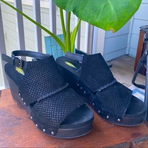 Volatile All Black Leather Wedges
